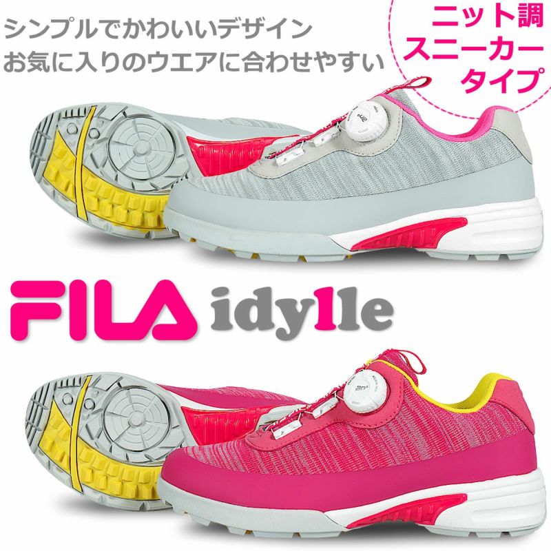 在庫一掃セール！ 数量限定 FILA フィラゴルフ ニットスニーカータイプ レディース スパイクレス シューズ  シンプルなデザイン！お気に入りのウエアに合わせやすい ダイヤル式ワイヤー紐 軽量 柔らか設計なので歩きやすく疲れにくい 女性用  多少の雨や水の侵入を防ぐ防水 ...